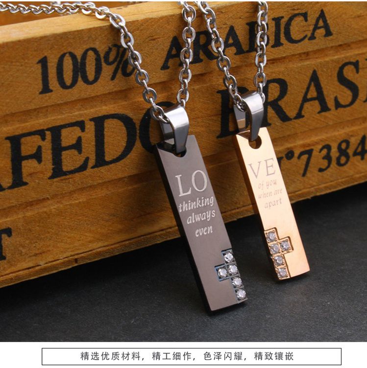 New Fashion couple boutique LOVE CZ pendant Titanium steel couple necklace  | EaseWholesale