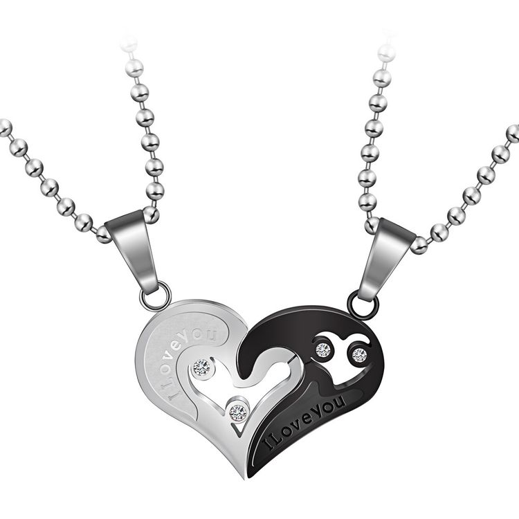 Romantic Letter Heart Puzzle Pendant Titanium Steel Couple Necklace  | EaseWholesale