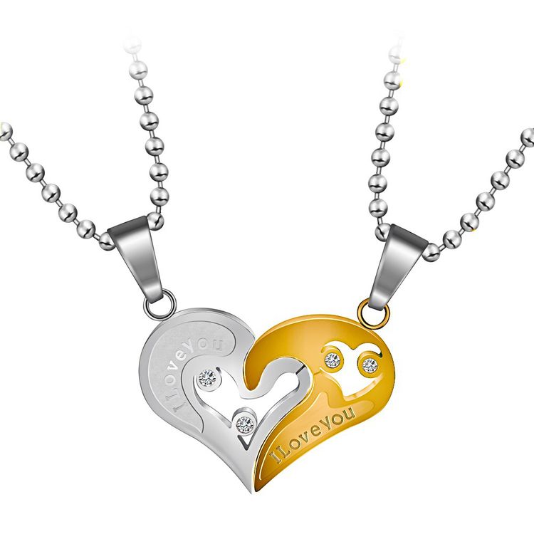 Romantic Letter Heart Puzzle Pendant Titanium Steel Couple Necklace  | EaseWholesale