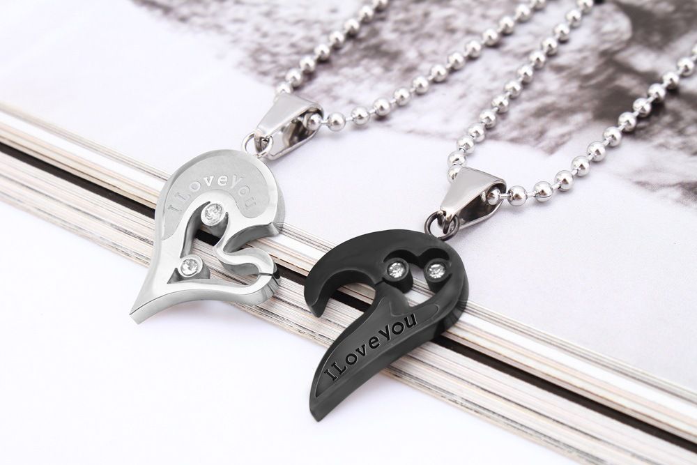 Romantic Letter Heart Puzzle Pendant Titanium Steel Couple Necklace  | EaseWholesale 4 Romantic Letter Heart Puzzle Pendant Titanium Steel Couple Necklace  | EaseWholesale 4