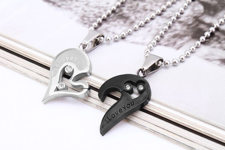Romantic Letter Heart Puzzle Pendant Titanium Steel Couple Necklace  | EaseWholesale 4 Romantic Letter Heart Puzzle Pendant Titanium Steel Couple Necklace  | EaseWholesale 4