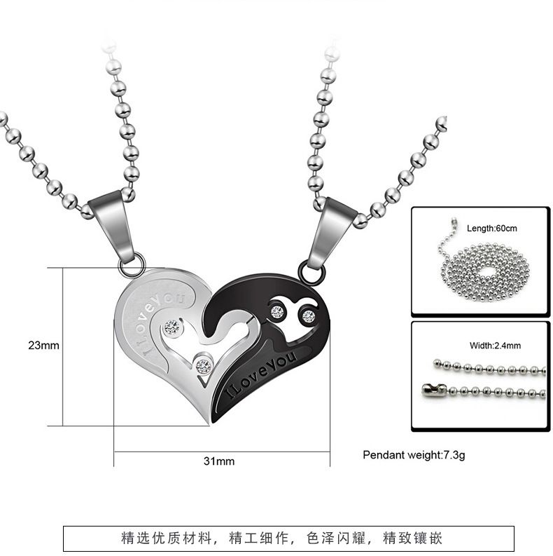 Romantic Letter Heart Puzzle Pendant Titanium Steel Couple Necklace  | EaseWholesale 5 Romantic Letter Heart Puzzle Pendant Titanium Steel Couple Necklace  | EaseWholesale 5