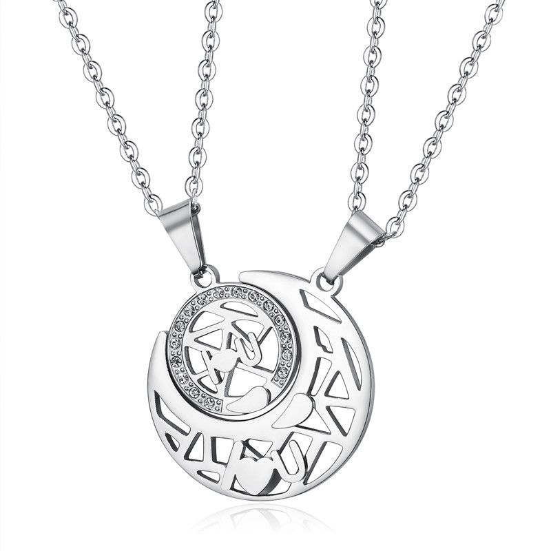 Wholesale LOVE YOU sun moon puzzle pendant zirconia titanium steel couple necklace | EaseWholesale 3 Wholesale LOVE YOU sun moon puzzle pendant zirconia titanium steel couple necklace | EaseWholesale 3
