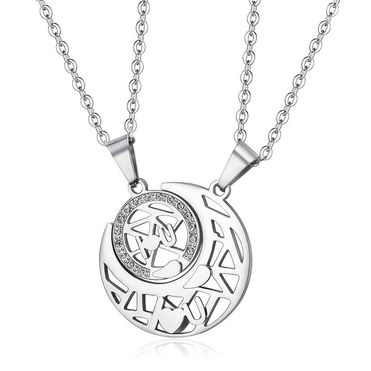 Wholesale LOVE YOU sun moon puzzle pendant zirconia titanium steel couple necklace | EaseWholesale 3 Wholesale LOVE YOU sun moon puzzle pendant zirconia titanium steel couple necklace | EaseWholesale 3