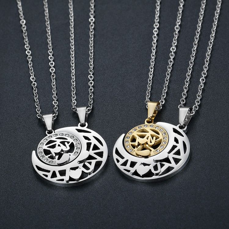 Wholesale LOVE YOU sun moon puzzle pendant zirconia titanium steel couple necklace | EaseWholesale 4 Wholesale LOVE YOU sun moon puzzle pendant zirconia titanium steel couple necklace | EaseWholesale 4