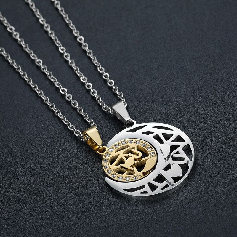 Wholesale LOVE YOU sun moon puzzle pendant zirconia titanium steel couple necklace | EaseWholesale 7 Wholesale LOVE YOU sun moon puzzle pendant zirconia titanium steel couple necklace | EaseWholesale 7