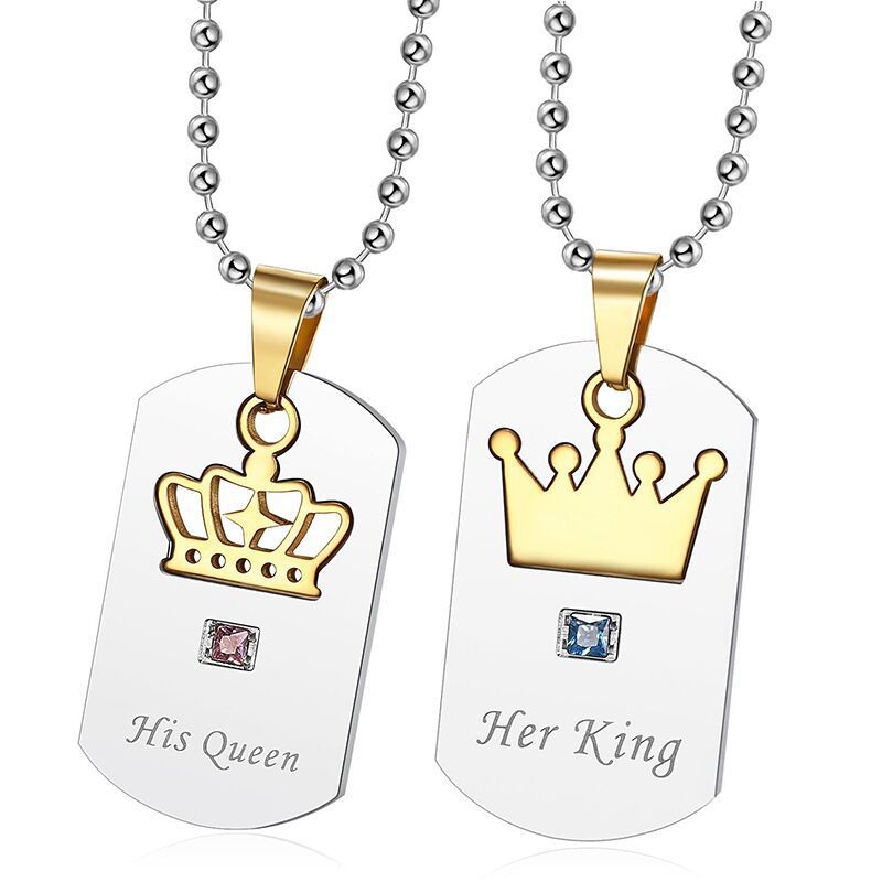 Titanium Stainless Steel Zirconia Crown Pendant Her King His Queen Wholesale Couple Necklace | EaseWholesale 0 Titanium Stainless Steel Zirconia Crown Pendant Her King His Queen Wholesale Couple Necklace | EaseWholesale 0
