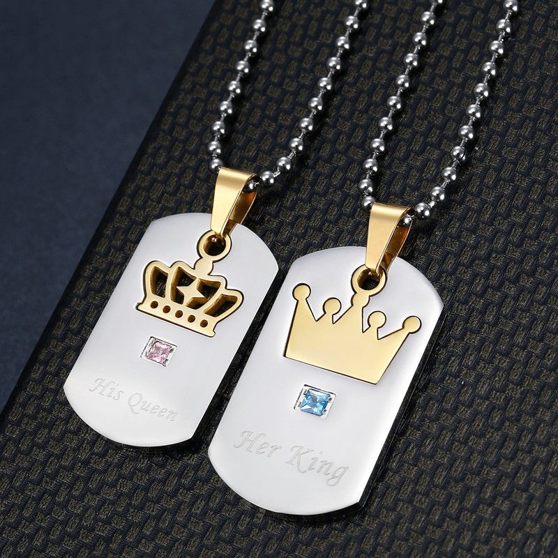 Titanium Stainless Steel Zirconia Crown Pendant Her King His Queen Wholesale Couple Necklace | EaseWholesale 1 Titanium Stainless Steel Zirconia Crown Pendant Her King His Queen Wholesale Couple Necklace | EaseWholesale 1