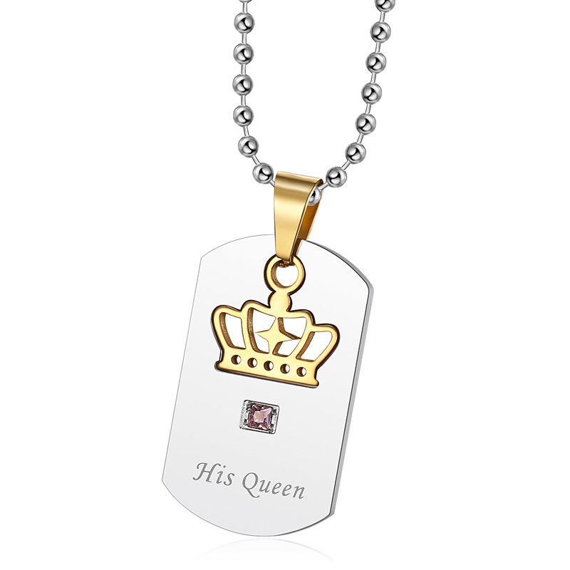Titanium Stainless Steel Zirconia Crown Pendant Her King His Queen Wholesale Couple Necklace | EaseWholesale 2 Titanium Stainless Steel Zirconia Crown Pendant Her King His Queen Wholesale Couple Necklace | EaseWholesale 2