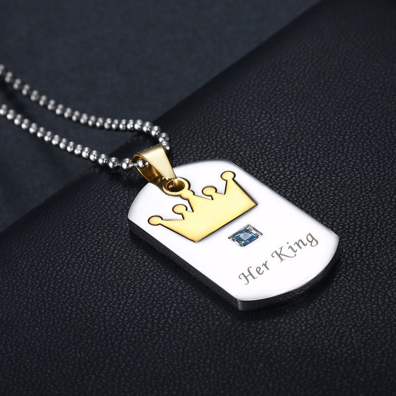 Titanium Stainless Steel Zirconia Crown Pendant Her King His Queen Wholesale Couple Necklace | EaseWholesale 4 Titanium Stainless Steel Zirconia Crown Pendant Her King His Queen Wholesale Couple Necklace | EaseWholesale 4