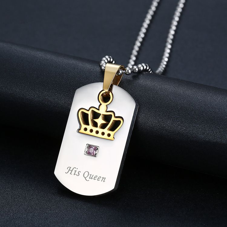 Titanium Stainless Steel Zirconia Crown Pendant Her King His Queen Wholesale Couple Necklace | EaseWholesale 6 Titanium Stainless Steel Zirconia Crown Pendant Her King His Queen Wholesale Couple Necklace | EaseWholesale 6