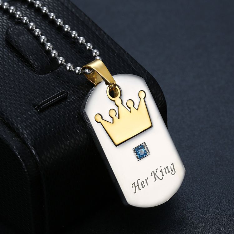 Titanium Stainless Steel Zirconia Crown Pendant Her King His Queen Wholesale Couple Necklace | EaseWholesale 7 Titanium Stainless Steel Zirconia Crown Pendant Her King His Queen Wholesale Couple Necklace | EaseWholesale 7