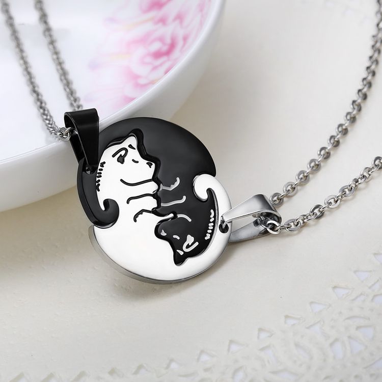 Creative dog hug pendant Wholesale Couple stainless steel Necklace  | EaseWholesale