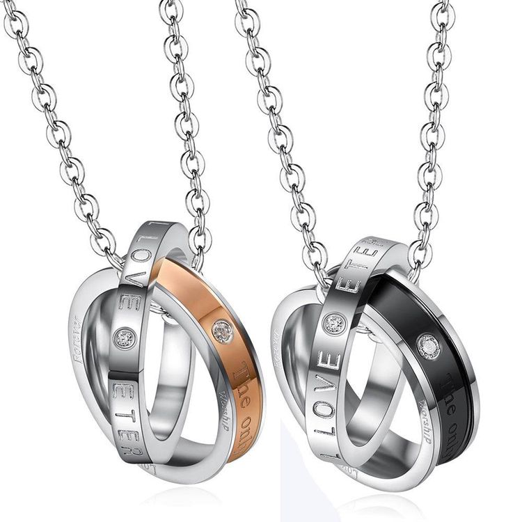 Wholesale Fashion Stainless Steel Personalized Zirconia Pendant Couple Necklace  | EaseWholesale