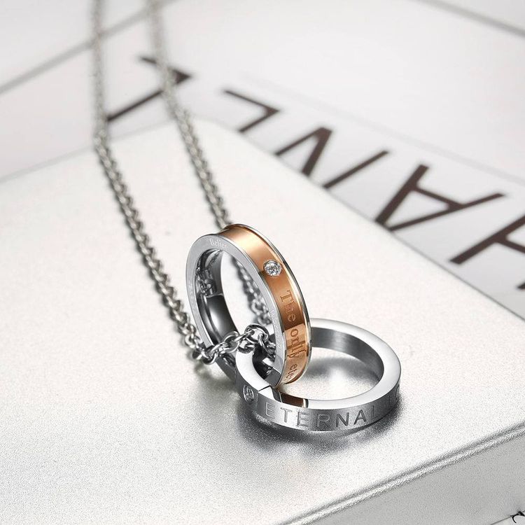 Wholesale Fashion Stainless Steel Personalized Zirconia Pendant Couple Necklace  | EaseWholesale