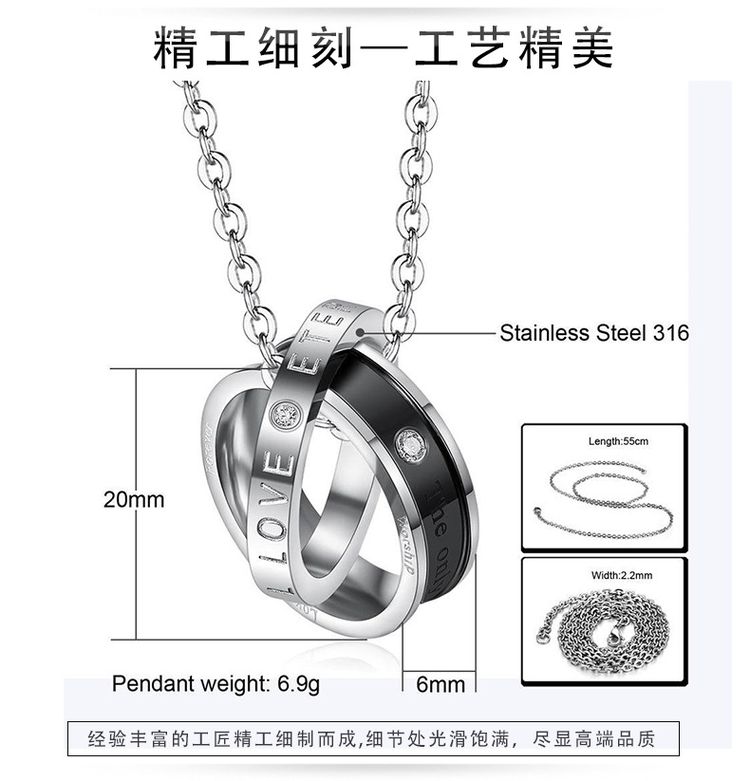 Wholesale Fashion Stainless Steel Personalized Zirconia Pendant Couple Necklace  | EaseWholesale 6 Wholesale Fashion Stainless Steel Personalized Zirconia Pendant Couple Necklace  | EaseWholesale 6