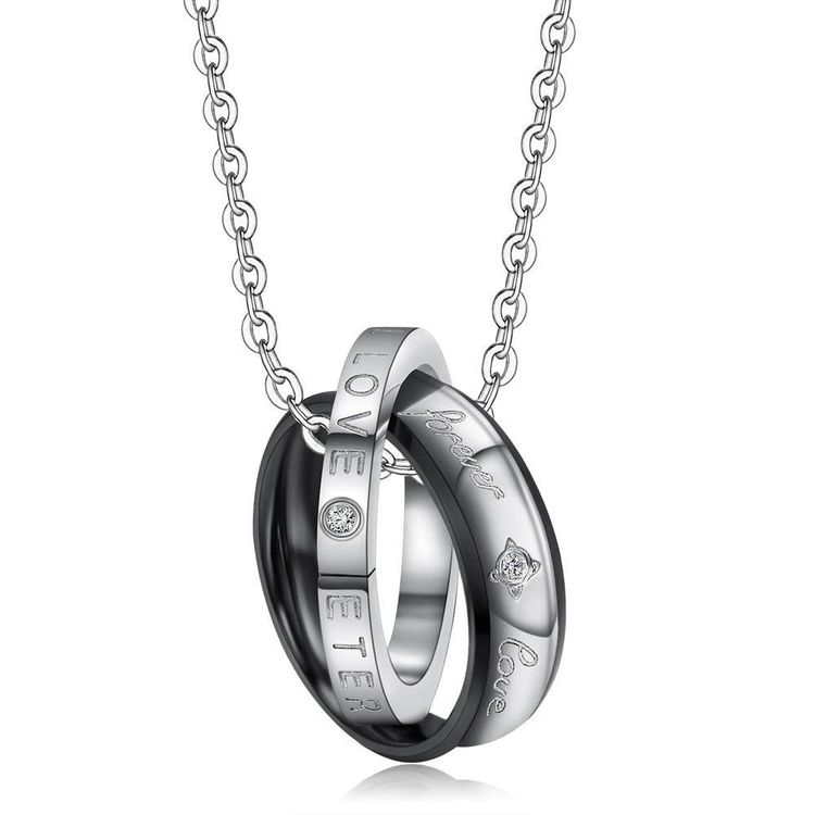 Korean fashion zirconia titanium steel double ring pendant couple necklace  | EaseWholesale 2 Korean fashion zirconia titanium steel double ring pendant couple necklace  | EaseWholesale 2
