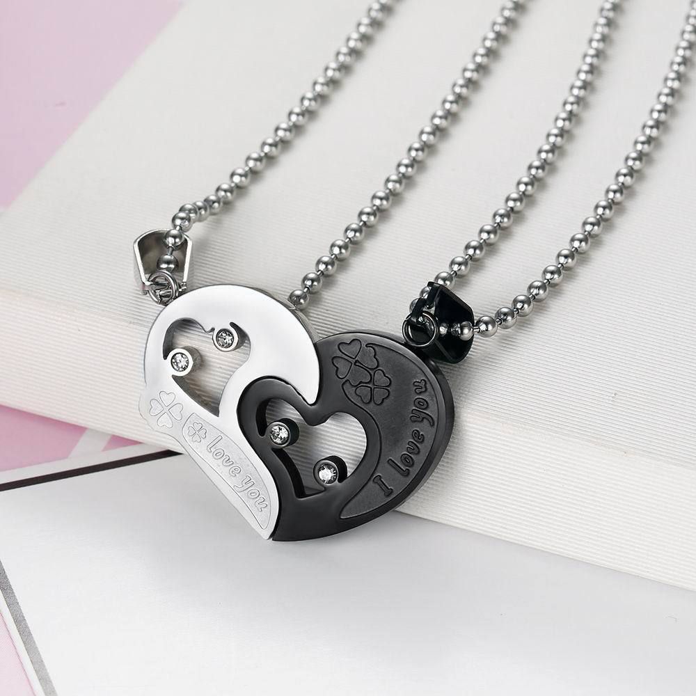 New Trendy love puzzle rhinestone stainless steel couple necklace  | EaseWholesale 3 New Trendy love puzzle rhinestone stainless steel couple necklace  | EaseWholesale 3