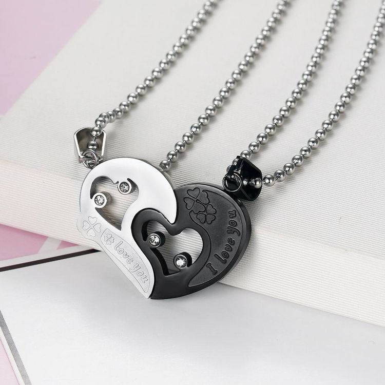 New Trendy love puzzle rhinestone stainless steel couple necklace  | EaseWholesale 3 New Trendy love puzzle rhinestone stainless steel couple necklace  | EaseWholesale 3