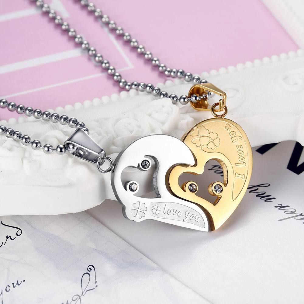 New Trendy love puzzle rhinestone stainless steel couple necklace  | EaseWholesale 4 New Trendy love puzzle rhinestone stainless steel couple necklace  | EaseWholesale 4