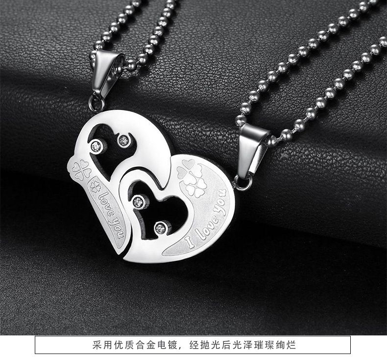 New Trendy love puzzle rhinestone stainless steel couple necklace  | EaseWholesale 5 New Trendy love puzzle rhinestone stainless steel couple necklace  | EaseWholesale 5