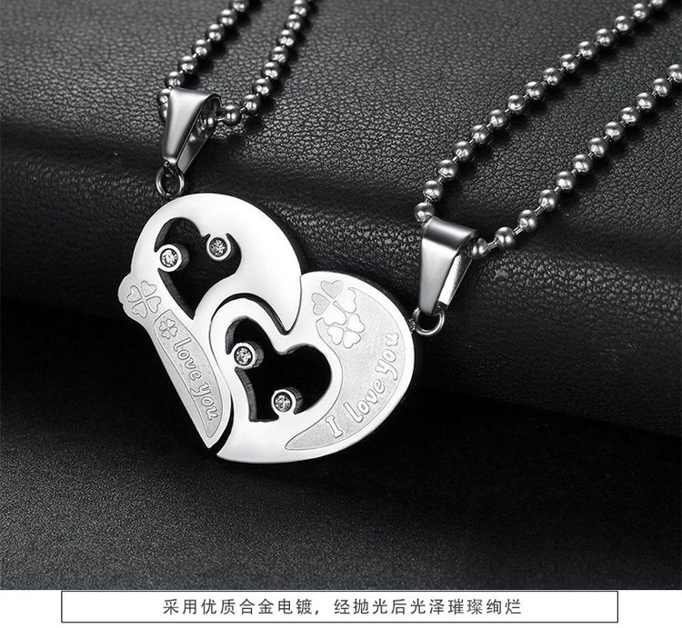 New Trendy love puzzle rhinestone stainless steel couple necklace  | EaseWholesale 5 New Trendy love puzzle rhinestone stainless steel couple necklace  | EaseWholesale 5