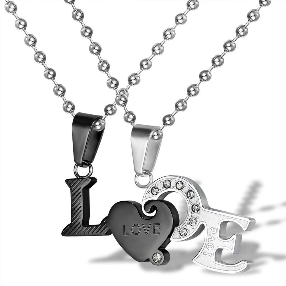 Wholesale Titanium Couple's Necklace LOVE Letters Zirconia Patchwork Pendant  | EaseWholesale 1