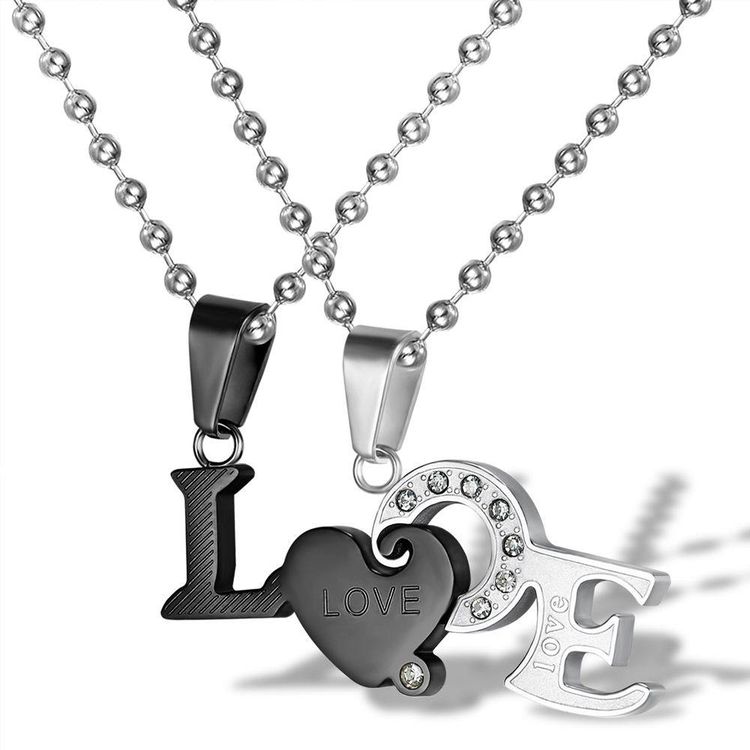 Wholesale Titanium Couple's Necklace LOVE Letters Zirconia Patchwork Pendant  | EaseWholesale