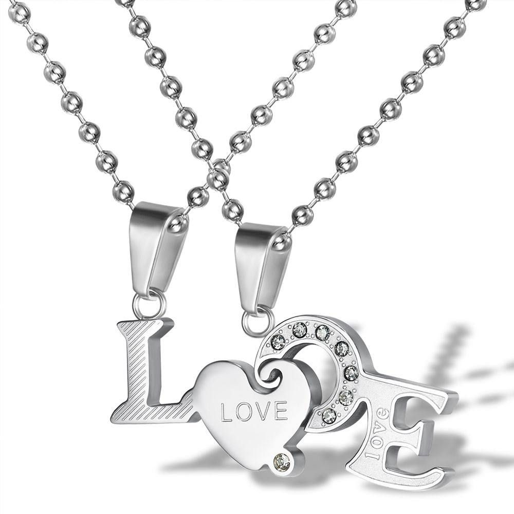 Wholesale Titanium Couple's Necklace LOVE Letters Zirconia Patchwork Pendant  | EaseWholesale 2