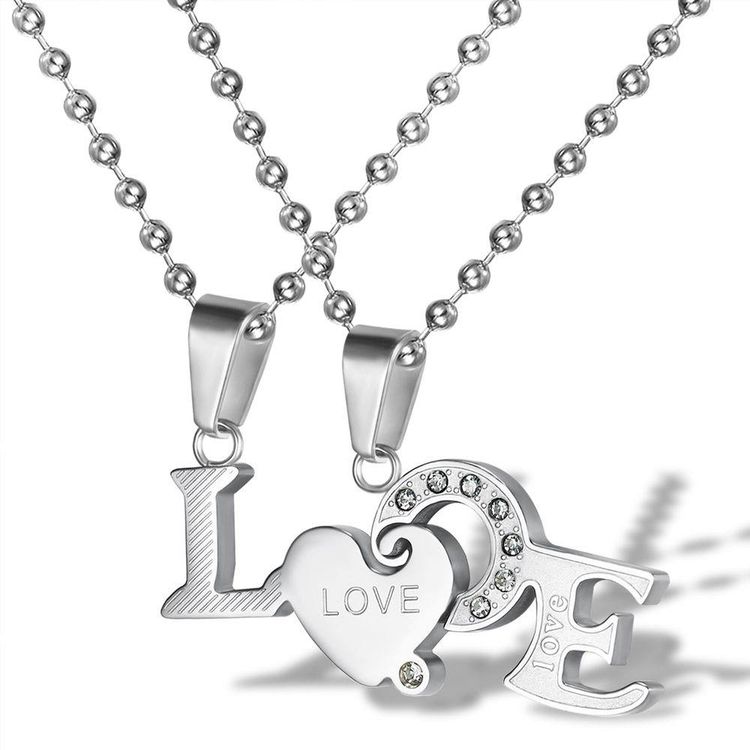 Wholesale Titanium Couple's Necklace LOVE Letters Zirconia Patchwork Pendant  | EaseWholesale 2