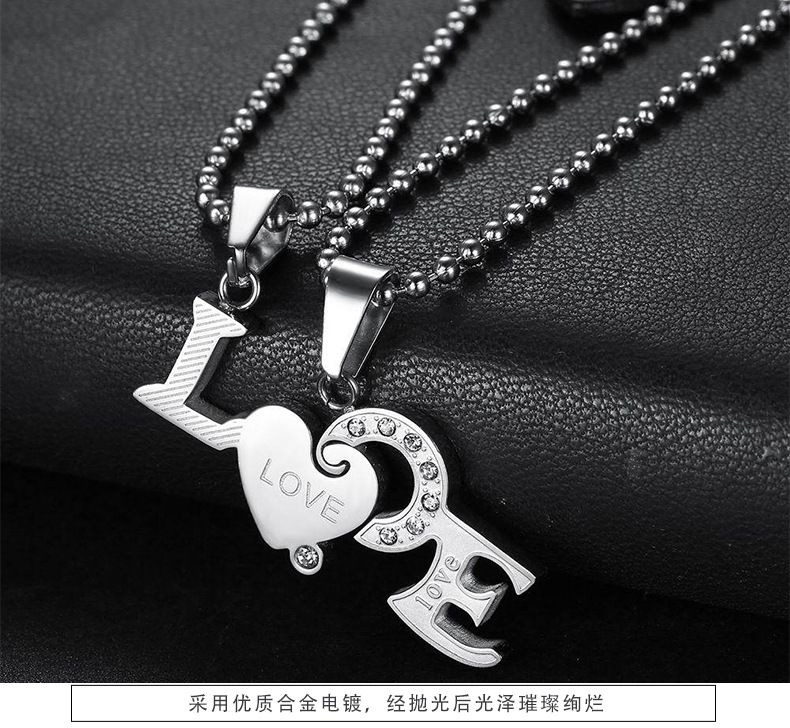 Wholesale Titanium Couple's Necklace LOVE Letters Zirconia Patchwork Pendant  | EaseWholesale 4