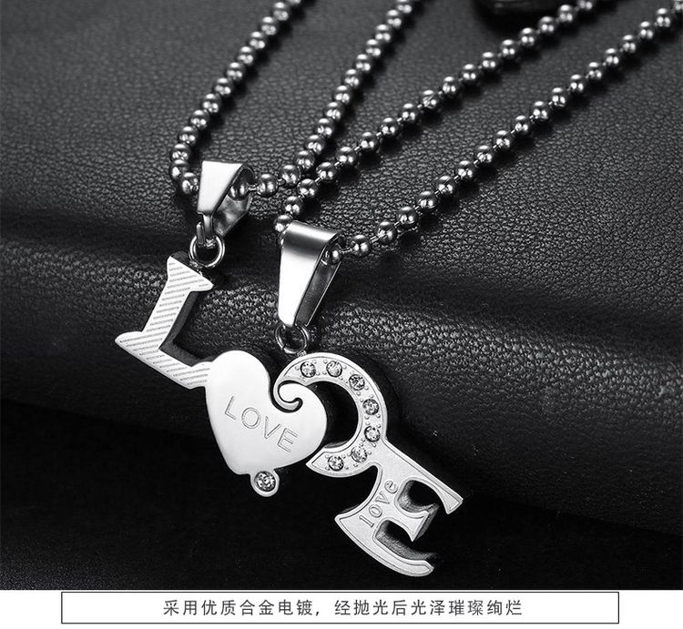 Wholesale Titanium Couple's Necklace LOVE Letters Zirconia Patchwork Pendant  | EaseWholesale 4
