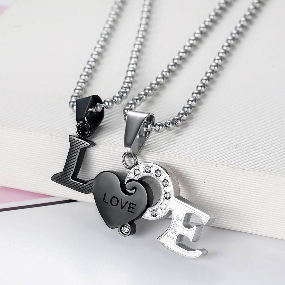 Wholesale Titanium Couple's Necklace LOVE Letters Zirconia Patchwork Pendant  | EaseWholesale 5
