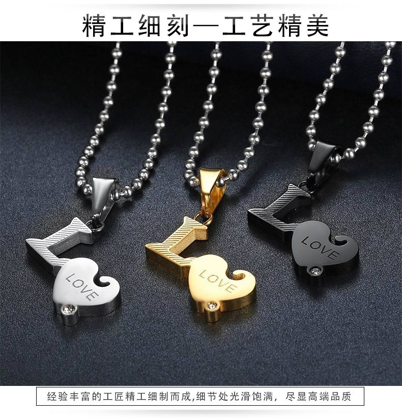 Wholesale Titanium Couple's Necklace LOVE Letters Zirconia Patchwork Pendant  | EaseWholesale 6