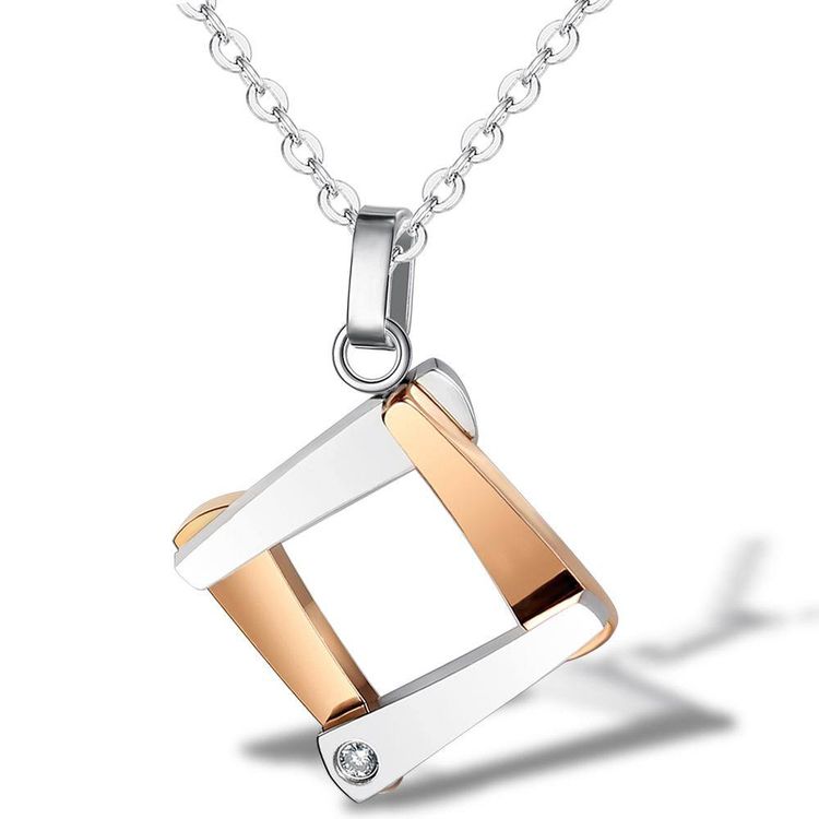 Titanium Couple Necklace Personalized Quadrangle Cubic Zircon Pendant | EaseWholesale 2 Titanium Couple Necklace Personalized Quadrangle Cubic Zircon Pendant | EaseWholesale 2