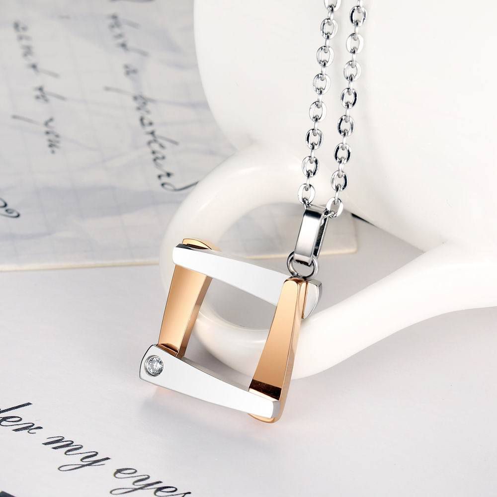 Titanium Couple Necklace Personalized Quadrangle Cubic Zircon Pendant | EaseWholesale 5 Titanium Couple Necklace Personalized Quadrangle Cubic Zircon Pendant | EaseWholesale 5