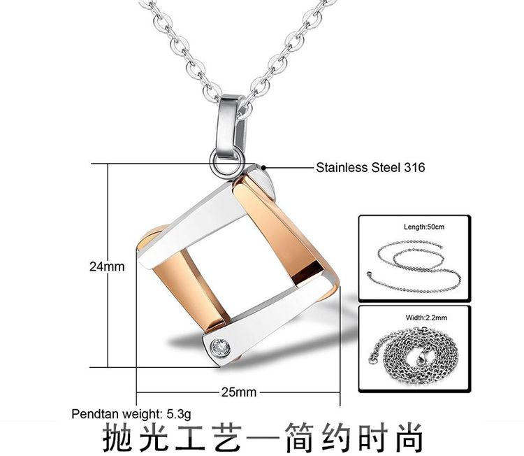 Titanium Couple Necklace Personalized Quadrangle Cubic Zircon Pendant | EaseWholesale 6 Titanium Couple Necklace Personalized Quadrangle Cubic Zircon Pendant | EaseWholesale 6