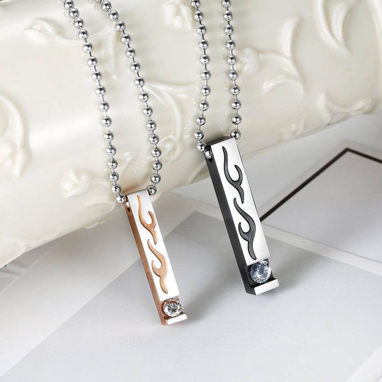 New Square Flame Pendant Wholesale Stainless Steel Couple Necklace | EaseWholesale