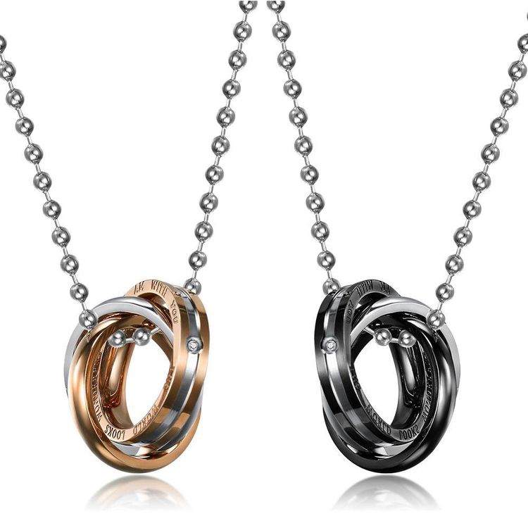 New Three Ring Charms Couple Pendant Titanium Steel Couple Necklace  | EaseWholesale 0 New Three Ring Charms Couple Pendant Titanium Steel Couple Necklace  | EaseWholesale 0