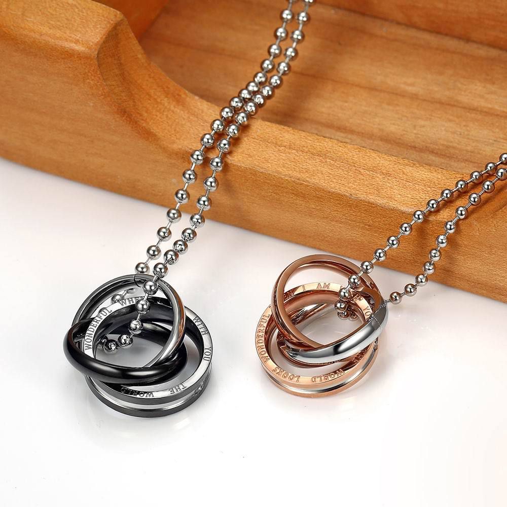 New Three Ring Charms Couple Pendant Titanium Steel Couple Necklace  | EaseWholesale 1 New Three Ring Charms Couple Pendant Titanium Steel Couple Necklace  | EaseWholesale 1