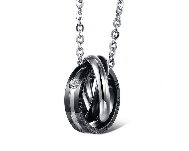 New Three Ring Charms Couple Pendant Titanium Steel Couple Necklace  | EaseWholesale 3 New Three Ring Charms Couple Pendant Titanium Steel Couple Necklace  | EaseWholesale 3
