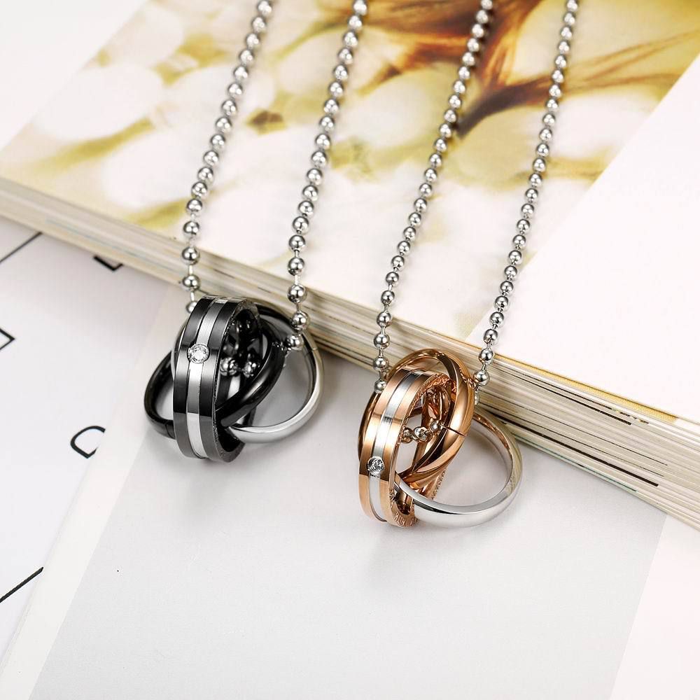 New Three Ring Charms Couple Pendant Titanium Steel Couple Necklace  | EaseWholesale 5 New Three Ring Charms Couple Pendant Titanium Steel Couple Necklace  | EaseWholesale 5