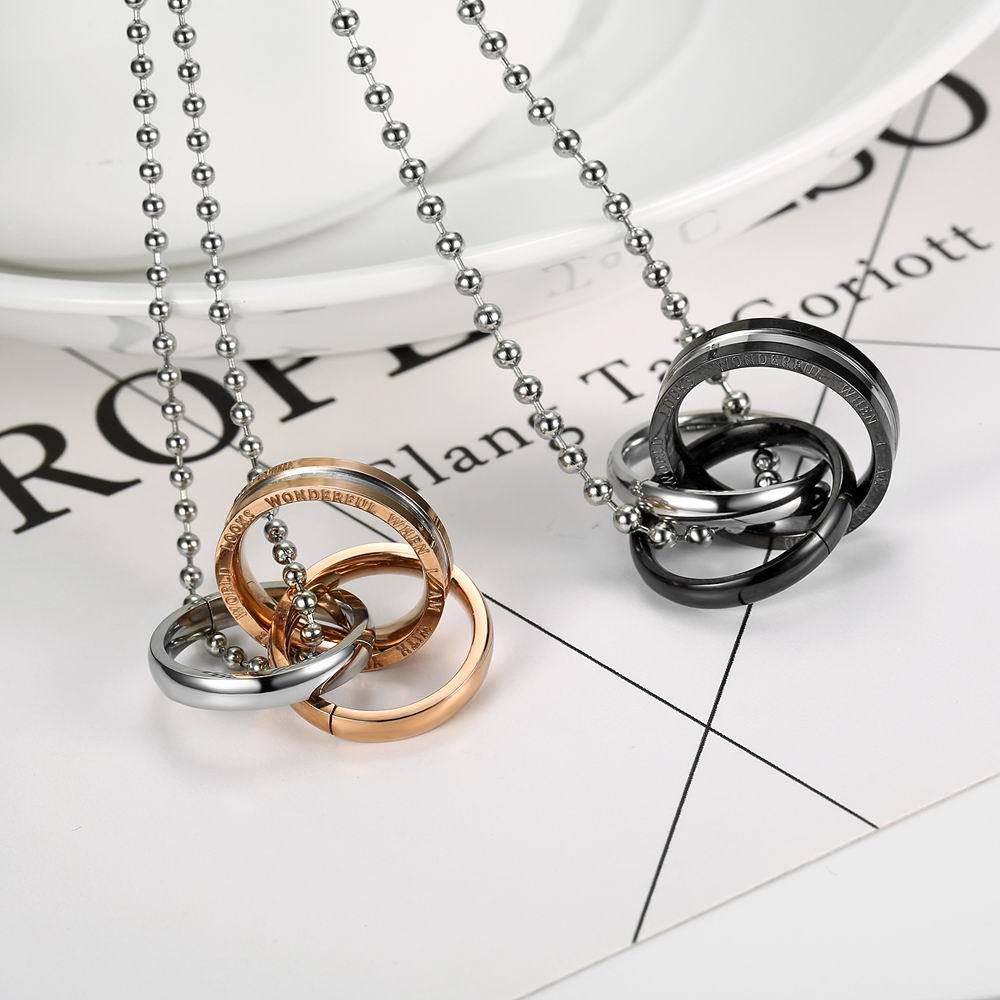 New Three Ring Charms Couple Pendant Titanium Steel Couple Necklace  | EaseWholesale 6 New Three Ring Charms Couple Pendant Titanium Steel Couple Necklace  | EaseWholesale 6
