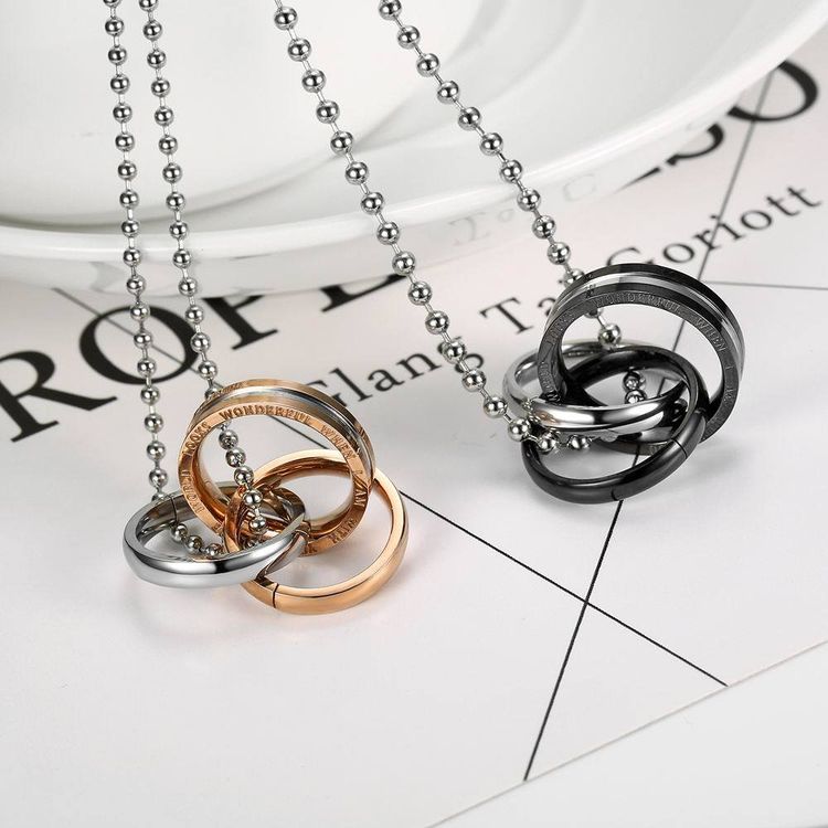 New Three Ring Charms Couple Pendant Titanium Steel Couple Necklace  | EaseWholesale 6 New Three Ring Charms Couple Pendant Titanium Steel Couple Necklace  | EaseWholesale 6