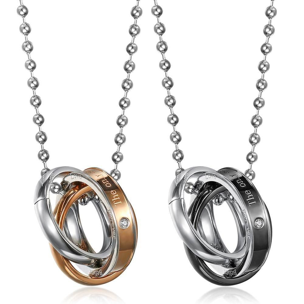 Fashion Three Ring Romance Couple Pendant Titanium Steel Couple Necklace  | EaseWholesale 0