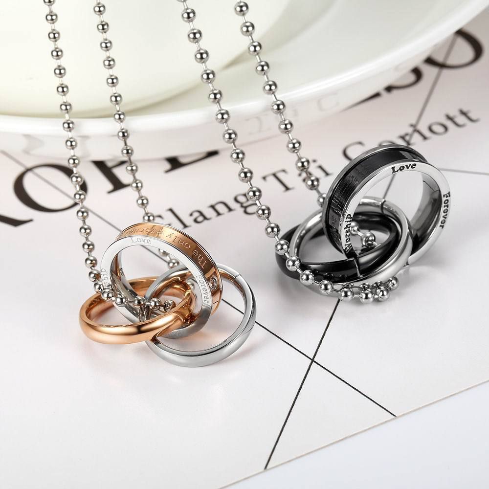 Fashion Three Ring Romance Couple Pendant Titanium Steel Couple Necklace  | EaseWholesale 1