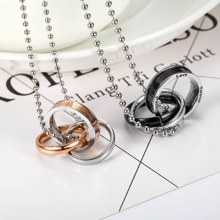 Fashion Three Ring Romance Couple Pendant Titanium Steel Couple Necklace  | EaseWholesale 1