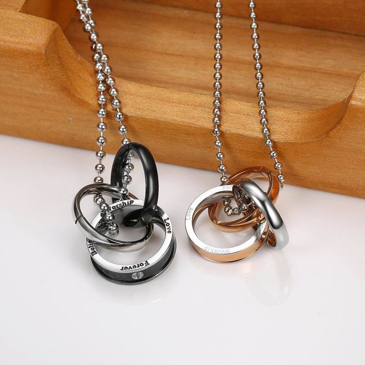 Fashion Three Ring Romance Couple Pendant Titanium Steel Couple Necklace  | EaseWholesale 2