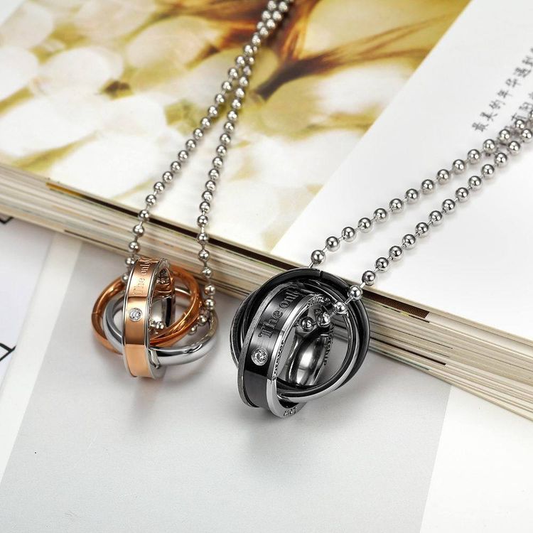 Fashion Three Ring Romance Couple Pendant Titanium Steel Couple Necklace  | EaseWholesale 3