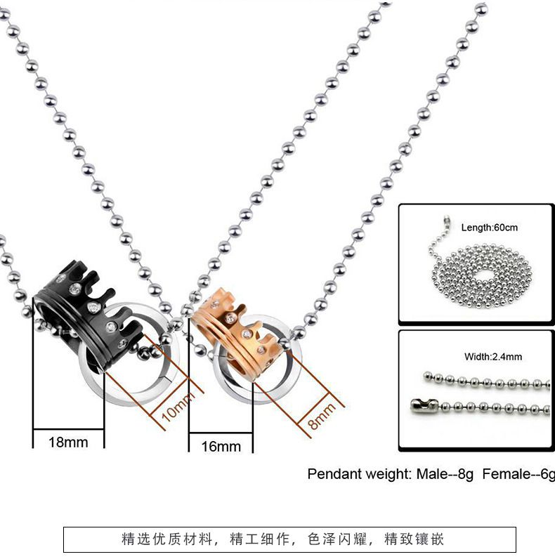 Fashion Wholesale Crown Couple Necklace Zirconia High Grade Titanium Couple Pendant | EaseWholesale 4 Fashion Wholesale Crown Couple Necklace Zirconia High Grade Titanium Couple Pendant | EaseWholesale 4